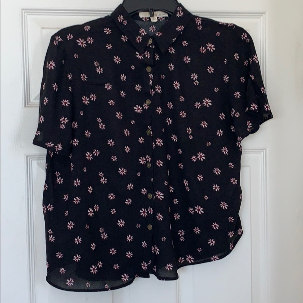 Black Button Down Floral Blouse